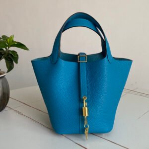 Picotin vegetable basket, Tanzania blue gold buckle 18cm, imported TC calfskin, pure hand-stitched beeswax thread, all-steel bright mirror hardware, real photos, long-term ready stock