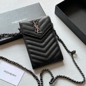 🎀🎀Color Black🎀Size 18x11🎀Saint Laurent multifunctional mobile phone bag Can be carried on the shoulder with high-quality sheepskin embroidery Overseas customized hardware Exquisite workmanship and oil edges